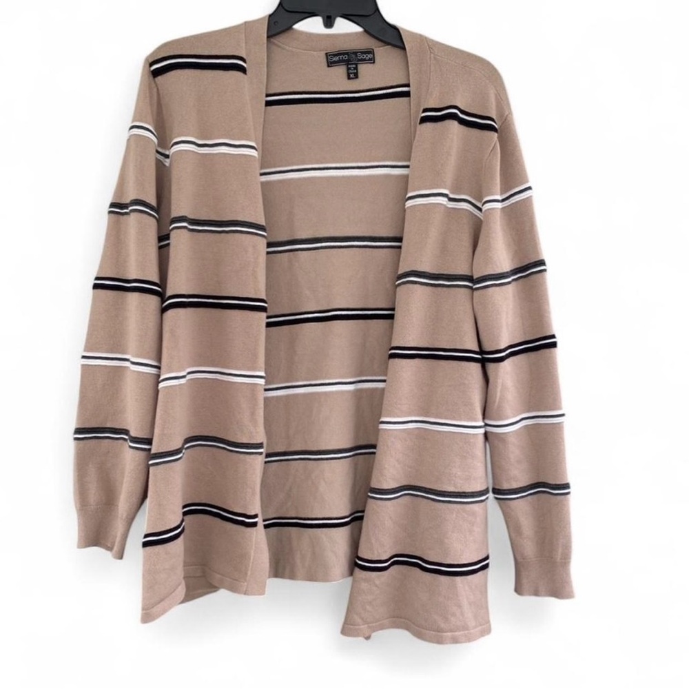 Karen Scott Tan and Black Striped Cardigan